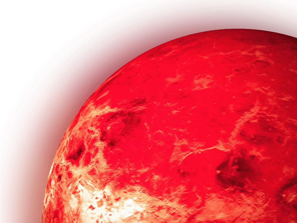 Illustration eines roten Planeten, der für die Abschlussarbeiten bei der BROCKHAUS AG steht, symbolisiert den Übergang von der akademischen Ausbildung in die berufliche Praxis in der IT-Welt.